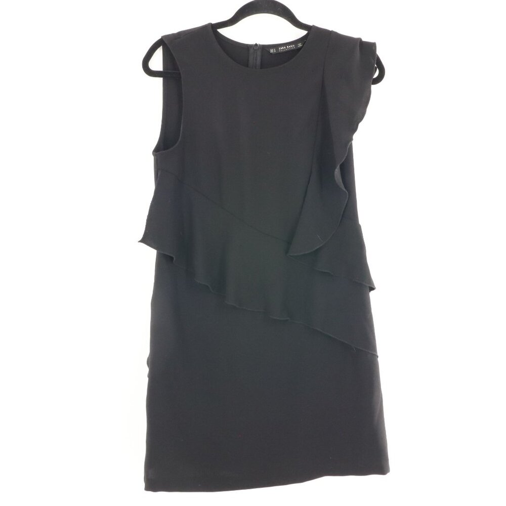 Zara Basic Black Ruffle Sleeveless Bodycon Dress Womens S Witchy Feminine Event‎